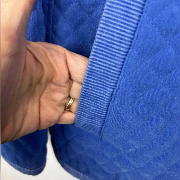 Talbots Petites Sz L Quilted Jacket Snaps Corduroy Trim Pockets Stretch Blue - Picture 6 of 8